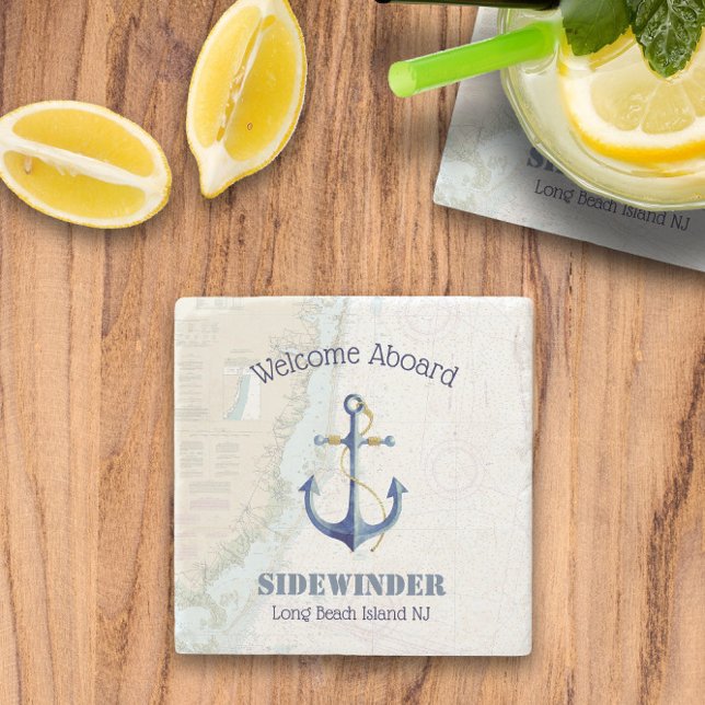 Nautical Boat Namn ⚓ Välkommen ombord New jersey Stenunderlägg (Nautical Boat Name ⚓ Welcome Aboard New Jersey Stone Coaster
)