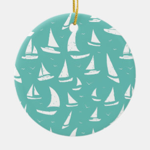Nautical Boats Blue and White Personlig Julgransprydnad Keramik