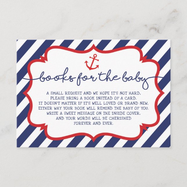 Nautical Bokar för Baby Infoga Card Navy Anchor Tilläggskort (Framsida)