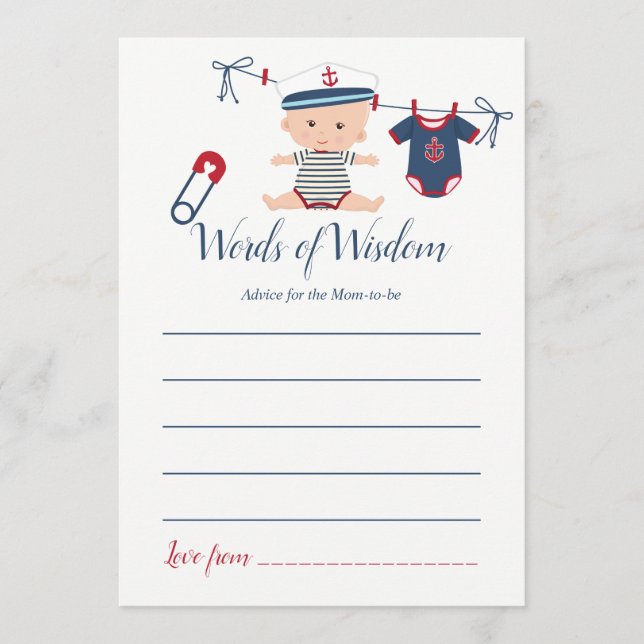 Nautical Boy Baby Advice for Mamma Baby Shower Rådkort (Framsida)