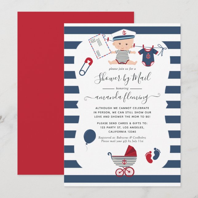 Nautical Boy Baby Shower by Mail Inbjudningar (Fram/baksida)