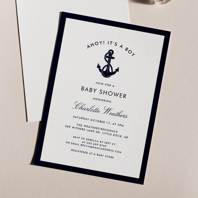 Nautical Boy Baby Shower Inbjudningar (Boy Baby Shower Nautical Anchor Invitation)