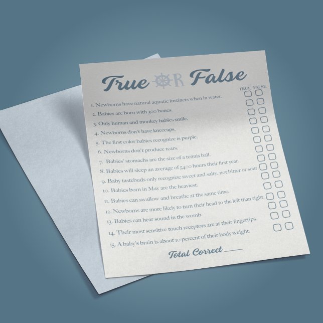 Nautical Boy Baby Shower True False Game Flygblad (Skapare uppladdad)