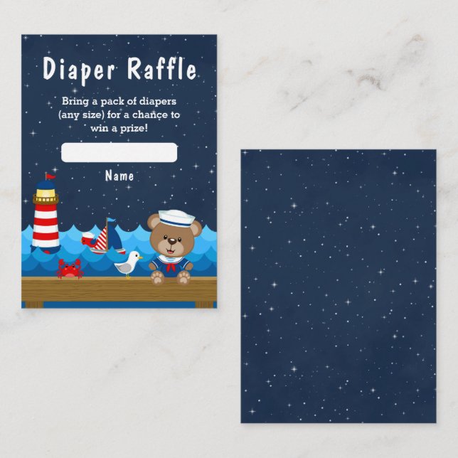 Nautical Boy Bear Red and Navy Diaper Raffle Tilläggskort (Fram/baksida)