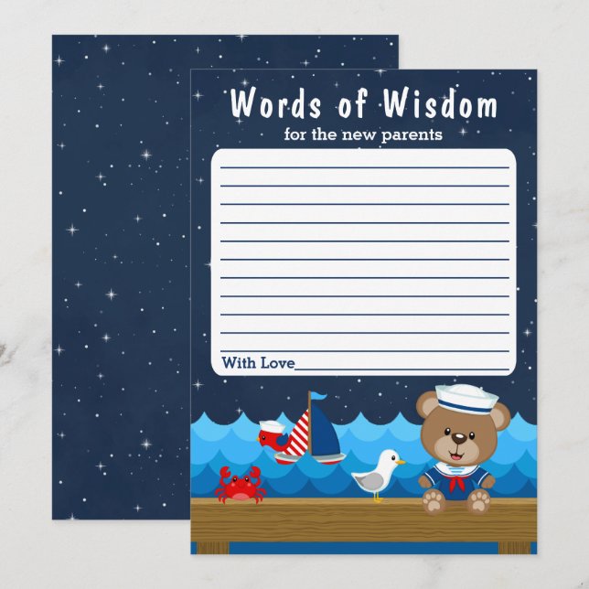 Nautical Boy Bear Red and Navy Ord of Wisdom Inbjudningar (Fram/baksida)