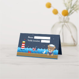 Nautical Boy Bear Red Navy Birthday-möte Placeringskort