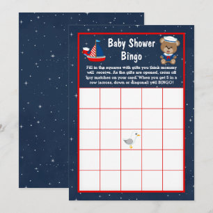 Nautical Boy Bear Red och Navy Baby Bingo Inbjudningar