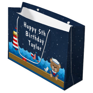 Nautical Boy Bear Red och Navy Grattis på födelsed