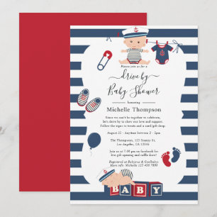 Nautical Boy Drive by Baby Shower Inbjudningar
