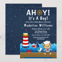 Nautical Boy Monkey Red and Navy Baby Shower Inbjudningar