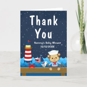 Nautical Boy Monkey Red and Navy Baby Shower Tack Kort