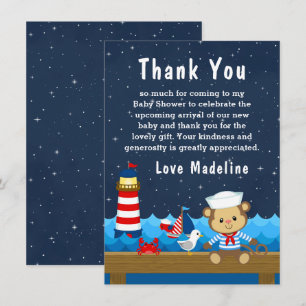 Nautical Boy Monkey Red and Navy Baby Shower Tack Kort