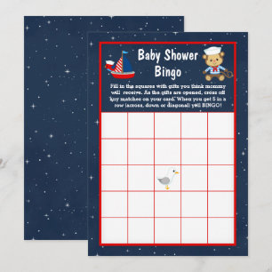 Nautical Boy Monkey Red och Navy Baby Bingo Inbjudningar
