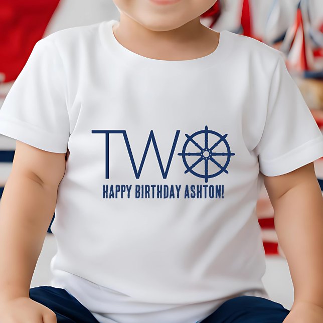 Nautical Boy's 2nd Birthday Frakt's Wheel Helm Nam T Shirt (Skapare uppladdad)