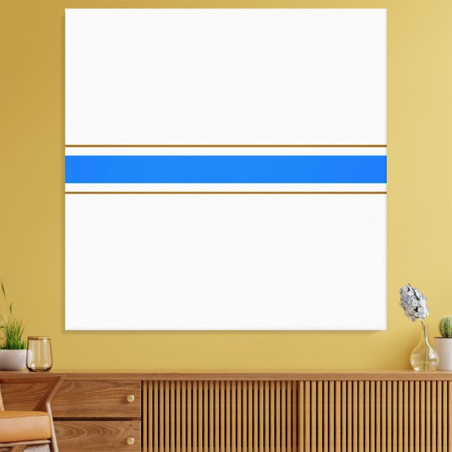 Nautical Bright Blue Brown Tävla Rand On White Canvastryck (Insitu (Vardagsrum))