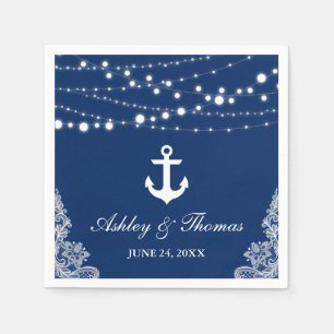 Nautical Bröllop Anchor Ljus & Snöre Navy Blue Pappersservett