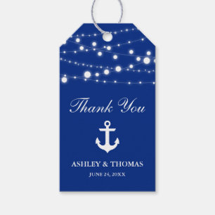 Nautical Bröllop Anchor String Ljus Blue Presentetikett