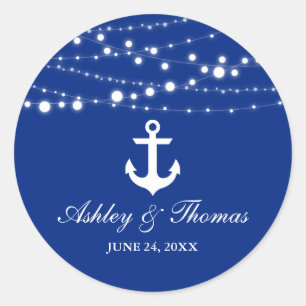 Nautical Bröllop Anchor String Ljus Blue Runt Klistermärke