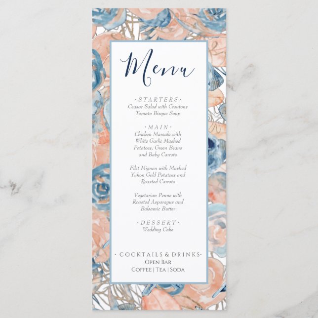 Nautical Bröllop Beach Seashell och Ro Meny (Framsida)