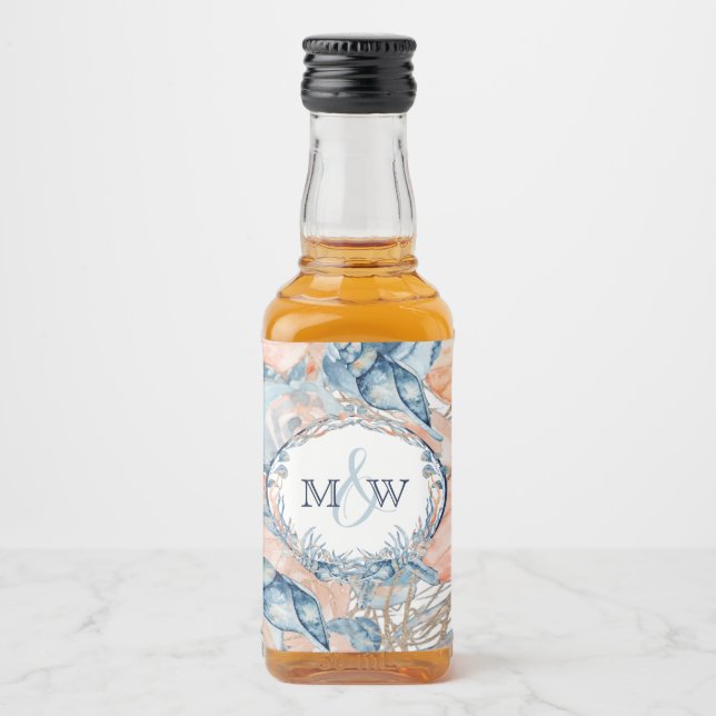 Nautical Bröllop Beach Seashell och Ro Spritflaskor Etikett (Framsida)