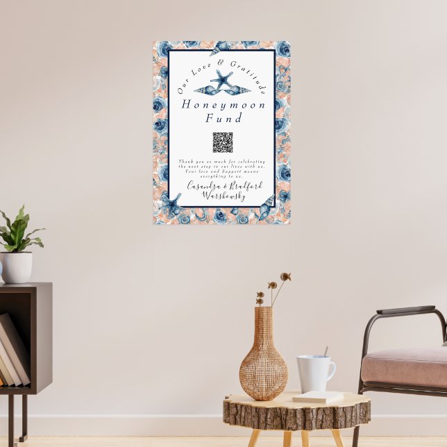 Nautical Bröllop Beach Seashell Ro Honeymoon Poster (Vardagsrum 3)