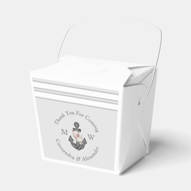 Nautical Bröllop Blommig Ankar Silvergrå Presentaskar (Framsidan Sidan)