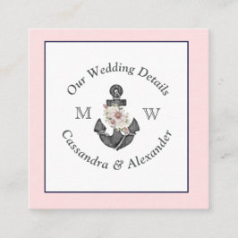 Nautical Bröllop Blommigt Anchor Rosa Navy Tilläggskort