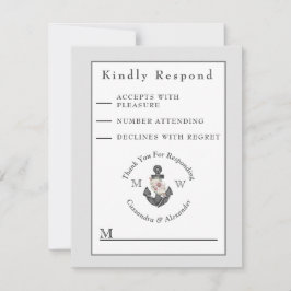 Nautical Bröllop Blommigt Anchor Silver Grått Whit OSA Kort