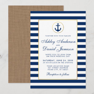 Nautical Bröllop Blue Rand Burlap Inbjudan