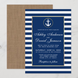 Nautical Bröllop Blue Rand Burlap Inbjudan