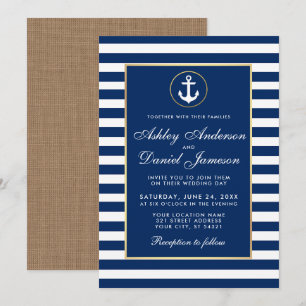 Nautical Bröllop Blue Rand Burlap Inbjudan