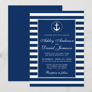 Nautical Bröllop Blue Rand Inbjudan B