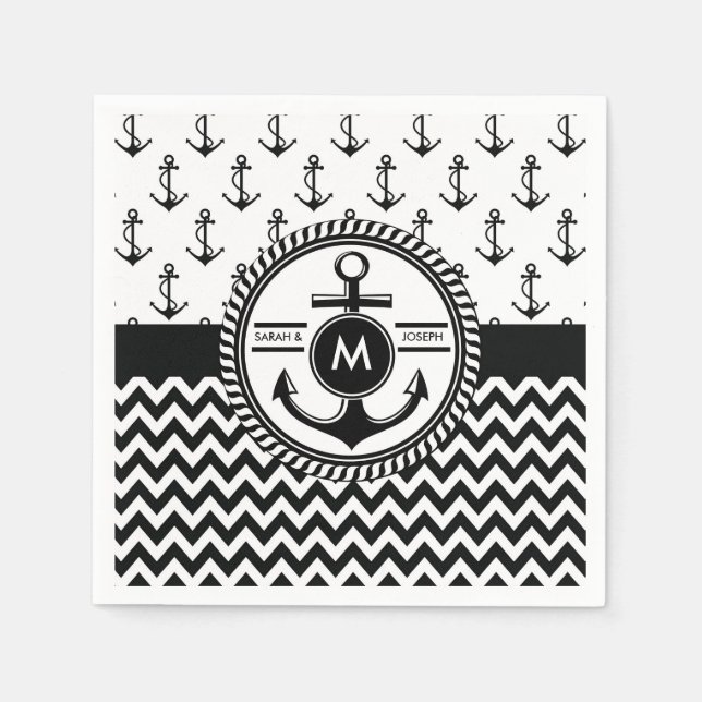 Nautical Bröllop Bride and Groom Namn Monogram Pappersservett (Framsidan)