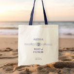 Nautical Bröllop Brudens sida Gift Maid of honor Tygkasse<br><div class="desc">Brudens sida ger en gåva till påsen med nautiskt tema för att anpassa sig för var och en av medlemmarna i brudens sida. Anpassningsbarna innehåller er gäst namn, roll eller relation och namn i bruden och brudgummen och deras bröllop-datum. Om du vill ge dig in i designen verktyg kan du...</div>