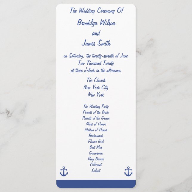 Nautical Bröllop Ceremony Program Cards (Framsida)