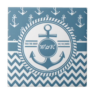 Nautical Bröllop eller Anniistor Chevron Kakelplatta