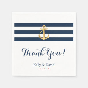 Nautical Bröllop Guld Anchor Navy Blue Rand Pappersservett