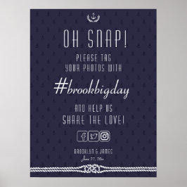 Nautical Bröllop Hashtag Sign 18x24 Blue Anchors Poster