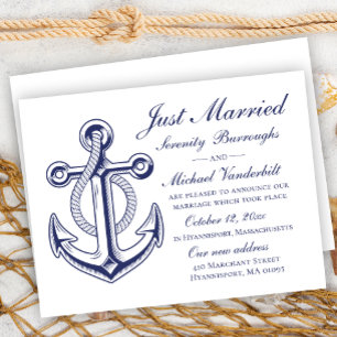 Nautical Bröllop Navy Blue Anchor Ny gifta Inbjudningar