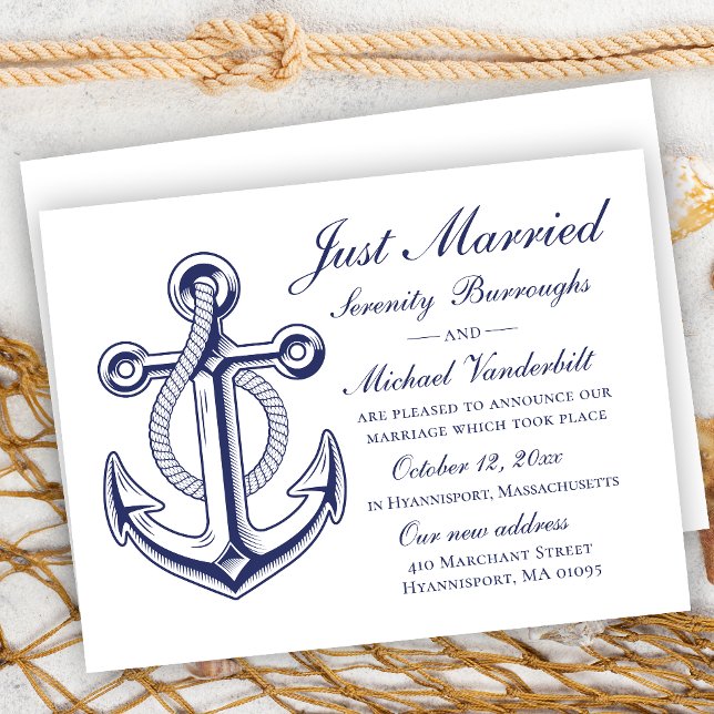 Nautical Bröllop Navy Blue Anchor Ny gifta Inbjudningar (Skapare uppladdad)