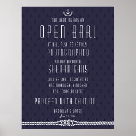 Nautical Bröllop Open Pub Sign 18x24 Blue Anchors Poster