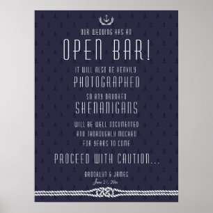 Nautical Bröllop Open Pub Sign 18x24 Blue Anchors Poster