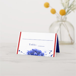 Nautical Bröllop Red Blue Hydrangea Paint Drift Placeringskort