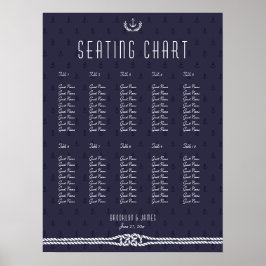Nautical Bröllop Seating Chart 18x24 Blue Anchors Poster
