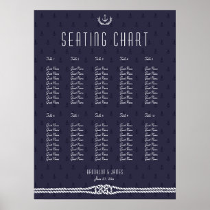 Nautical Bröllop Seating Chart 18x24 Blue Anchors Poster