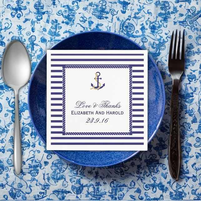 Nautical Bröllop Tack Pappersservett (Nautical Wedding Thank You Paper Napkins)