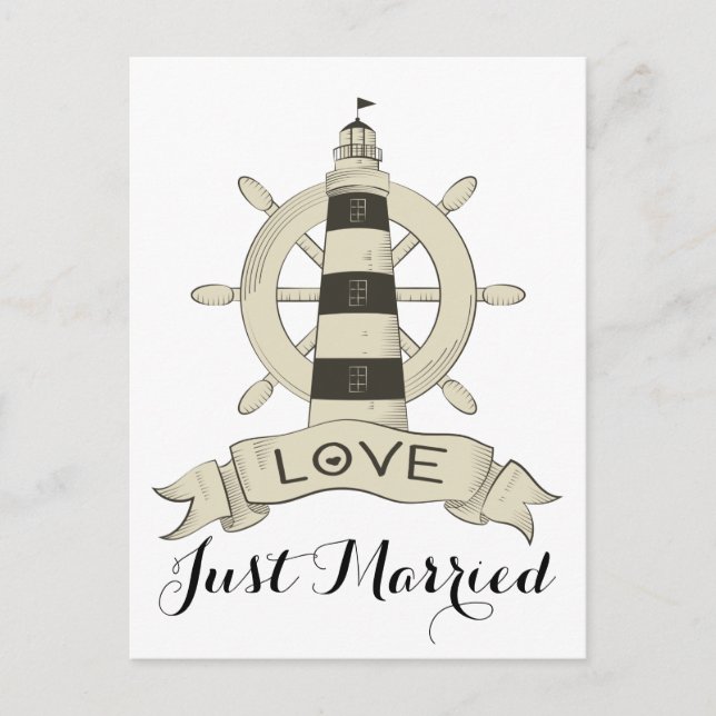 Nautical Brown Ny gifta fyr Frakt Wheel Meddelande Vykort (Framsida)