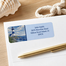 Nautical By the Sea Lighthouse Returadress Etikett