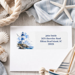 Nautical By the Sea Lighthouse Returadress Etikett