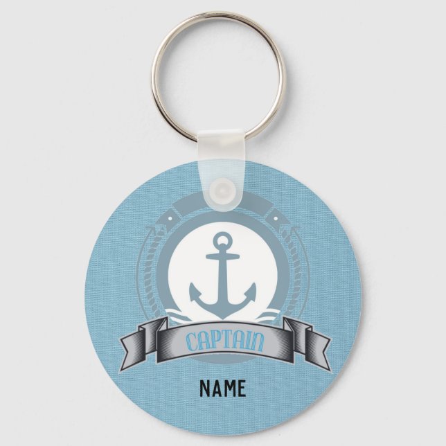 Nautical CAPTAIN Personlig Gift - Blue Anchor Nyckelring (Framsida)